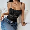 Women Sexy Square Neck Spaghetti Strap Lace Ruffle Hem Crop Tank Top Y2K Slim Fit Sleeveless Backless Bow Knot Crop Cami