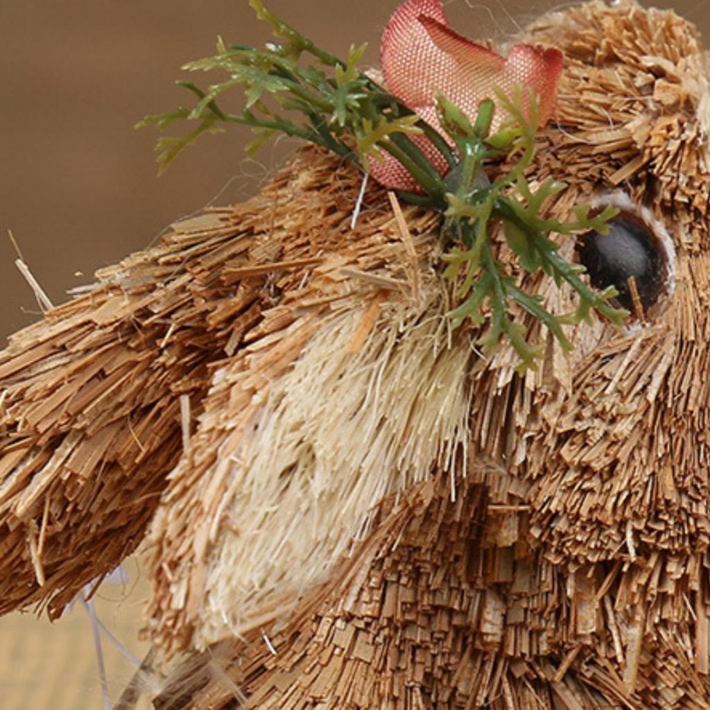 Animal Ornament Bunny Figurines Christmas Holiday Tree Creature Ornament Handmade Woodland Straw Decorative Set Natural Wooden for Home Decor