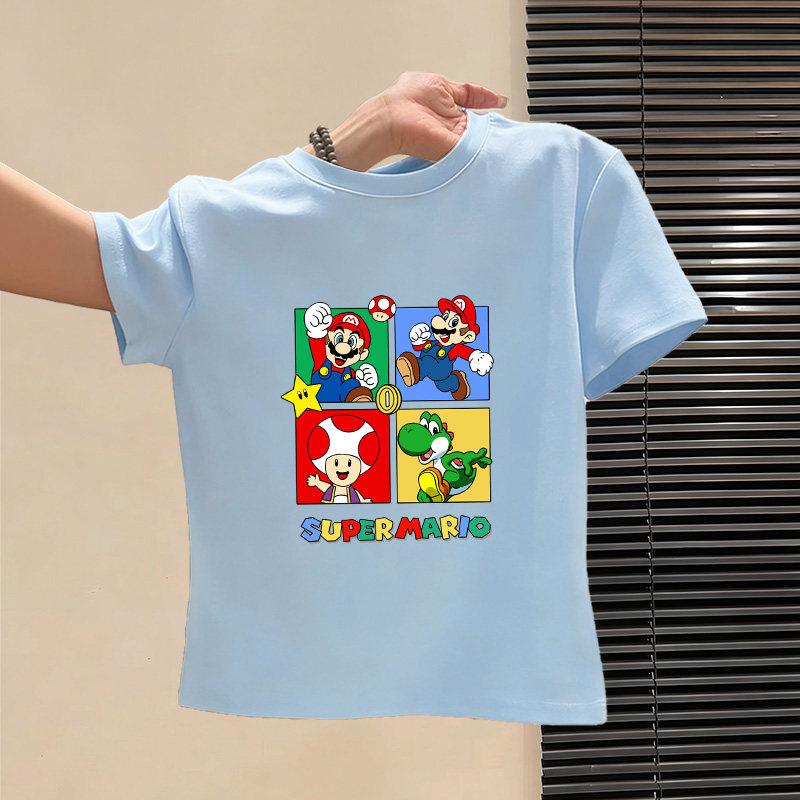 Childrens Summer Cotton ShortSleeved Mario Tshirt 2026 New Style Childrens Summer Clothing Loose Sleeve Top Trend