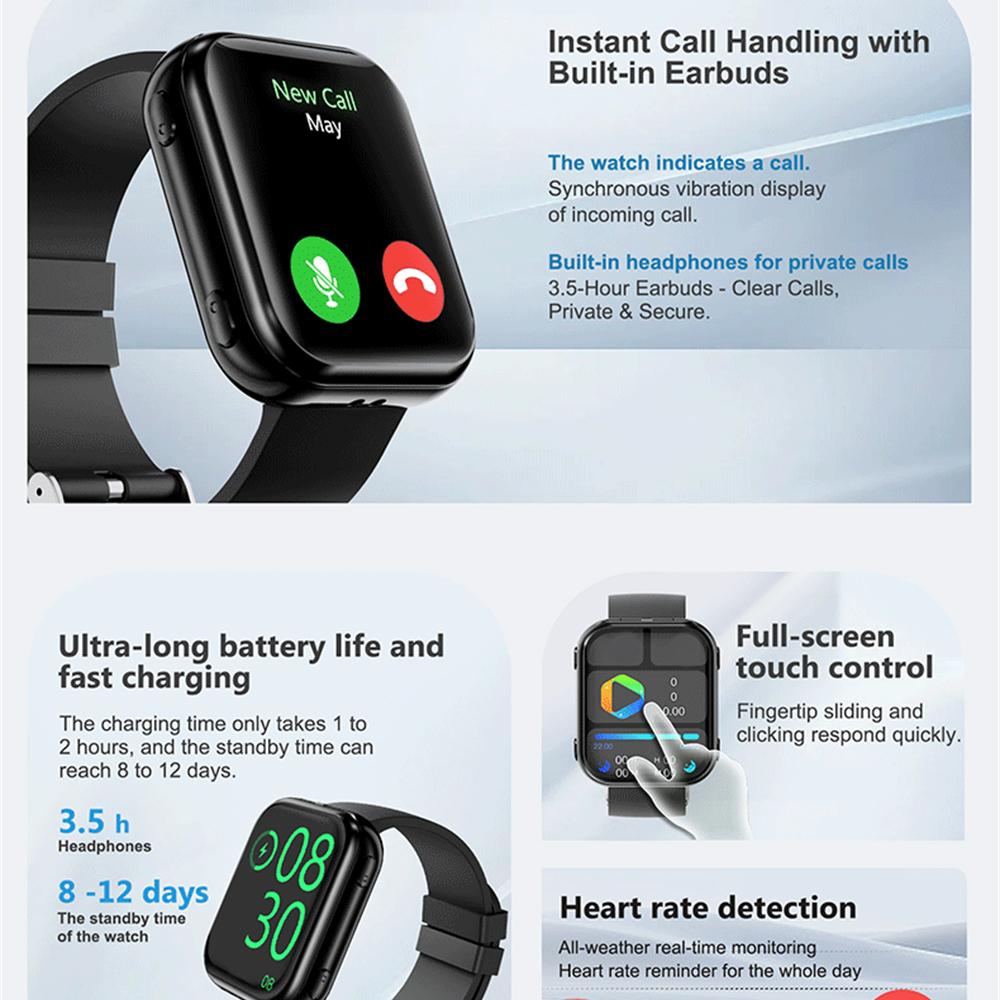 Waterproof Smartwatch 2 En 1 Equipped With TWS Earphones Smart Watches Men Women BT Call Music Heart Rate Health Monitor Sports