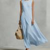 Women's Round Neck Sleeveless Loose Maxi Dress Casual Asymmetric Hem Linen Cotton Long Dress