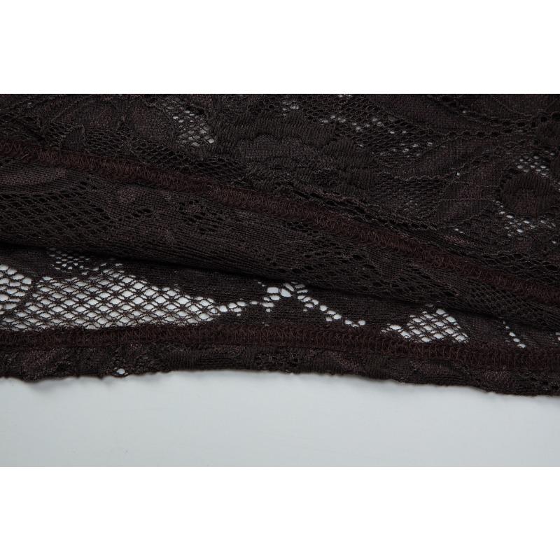 Women Sexy Slanted Neck Off Shoulder Short Sleeve Lace Patchwork Waist Cinched Cropped T Shirt