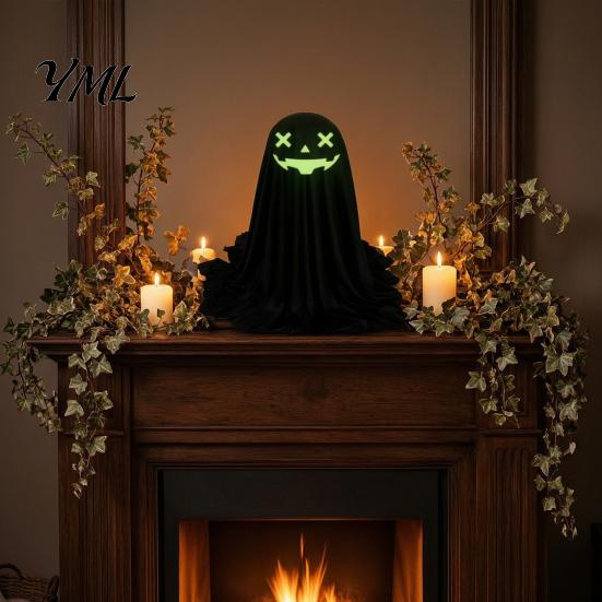 Festive Home Decor for Halloween 4 Pcs Ghost Decoration, Spooky with Glowing In The Dark Trick or Treat Party Face, Standing Desktop Figurine