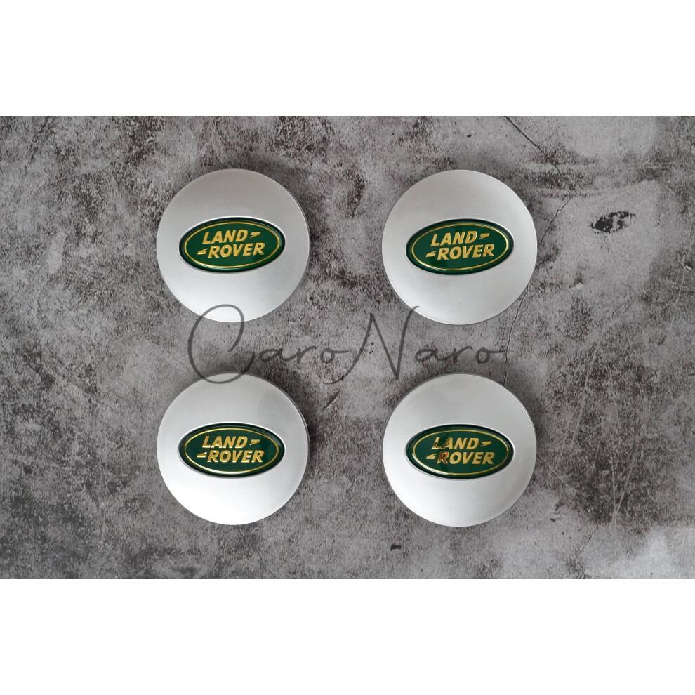 Set of 4 Silver & Green Land Rover Alloy Wheel Caps 63mm
