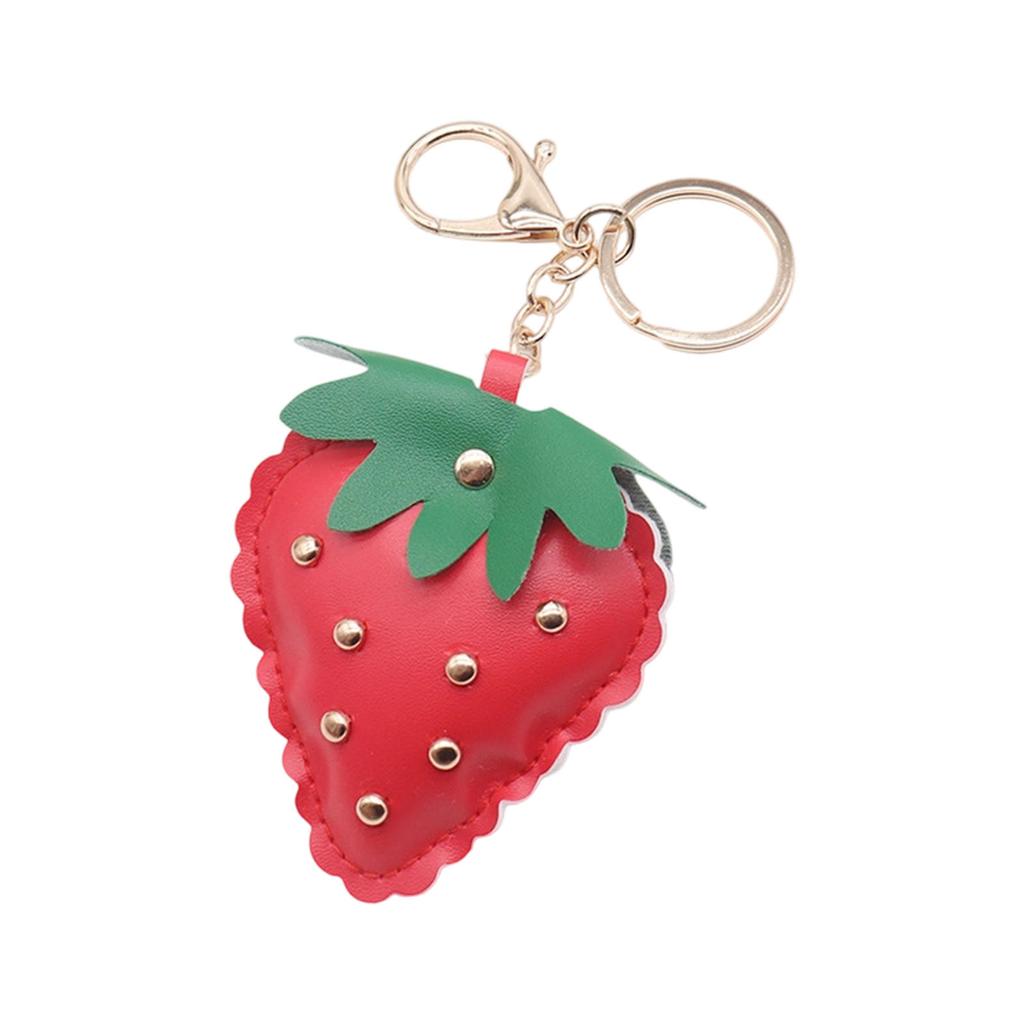Studded Strawberry Car Keychain with Rivet Decoration PU Leather Key Ring Accessory Bag Pendant For Women Men