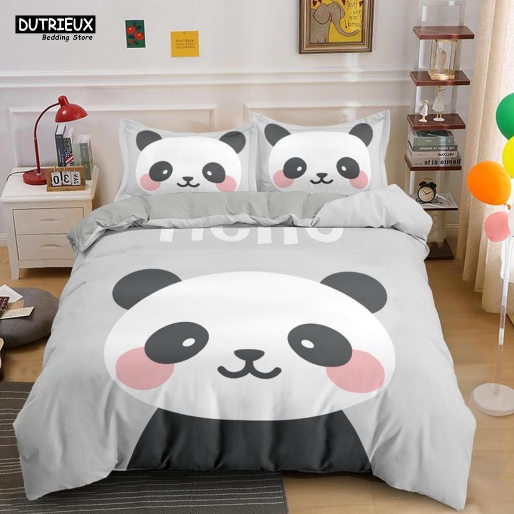 Cartoon Lovely Panda Bedding Set White Bed Linen 3D Print Gift For Girls 2/3pcs Twin Single Queen King Size Duvet Cover Set
