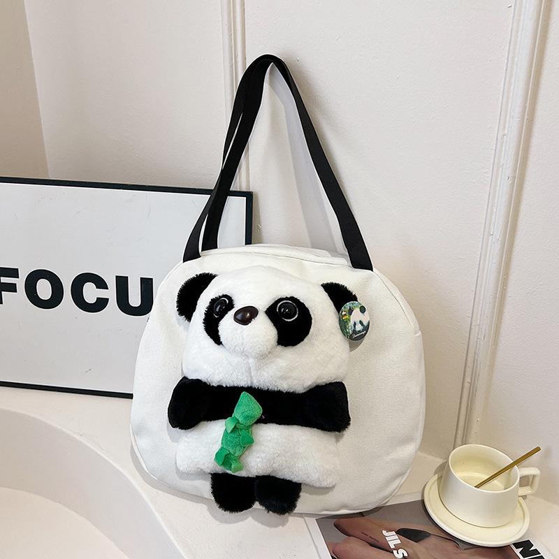 

Плюшевая бамбуковая панда кукла на плечо сумка для колледжа студентка мультяшная милая девичья сумка с сердечком для прогулок на открытом воздухе сувенир one size fits all белый