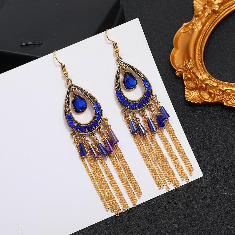 Vintage court ancient gold long fringed earrings women's bohemian ethnic style earrings vacation travel photography temperament earrings