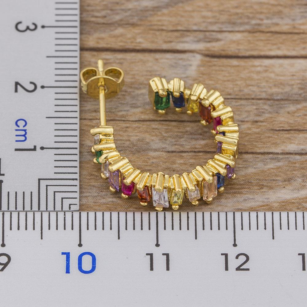 Nidin Luxury Female Crystal Zircon Stone Earrings Fashion Copper CZ Rainbow Jewelry Romantic Boho Stud Earrings For Women Girls