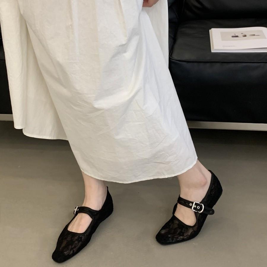 Square Head One-word Lace Niche Bag Head Sandals Women's One-pedal Mary Jane Shoes Muller Summer Shoes French New Models