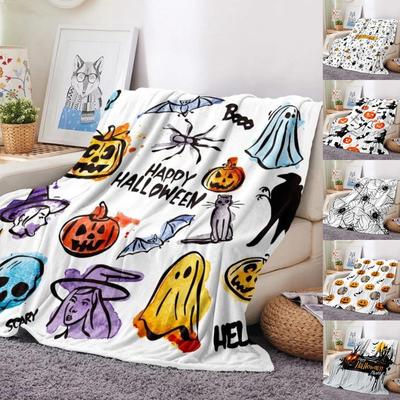 Halloween Bat Pumpkin Lantern Hat Pattern Fleece Flannel Throw Blanket Soft Warm Lightweight for Boys Girls Festival Gift King