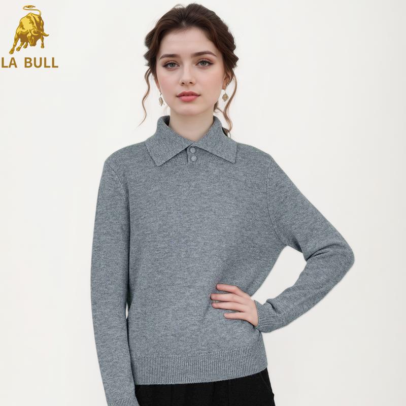 LA BULL Women's Polo Collar Knit Sweater