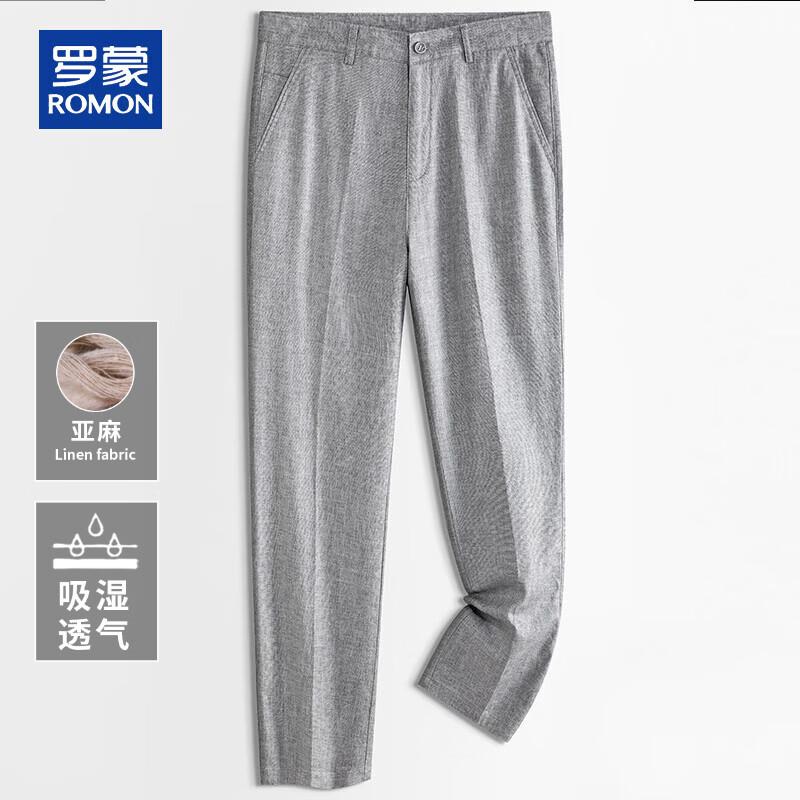 ROMON Men s Linen Blend Straight-Leg Casual Pants 33
