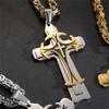 Titanium Steel Long Necklace European And American Domineering Pattern Three Layer Cross Pendant Necklace