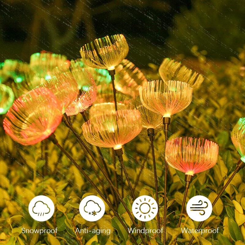 2pcs Outdoor Solar Jellyfish Light, 7 LED Fiber Optic Pathway Lights , for Courtyard, Garden, Villa, Lawn, Waterproof Camping