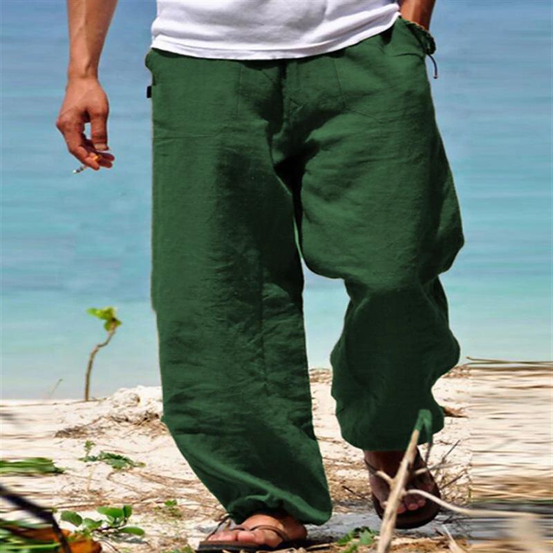 Men's Beach Pants Drawstring Elastic Waist Straight Solid Color Comfortable Casual Daily Resort Trousers
