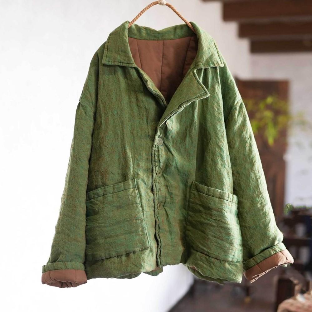 Johnature Women Vintage Turn-down Collar Long Sleeve Coats Spring Chinese Style Button Pockets Female Coats