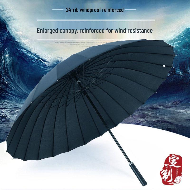 Extra-Large Windproof 24-Rib Umbrella - Double-Person Golf Umbrella with Long Handle, Business Design, Ideal for Rainstorms and Colorful Logos.