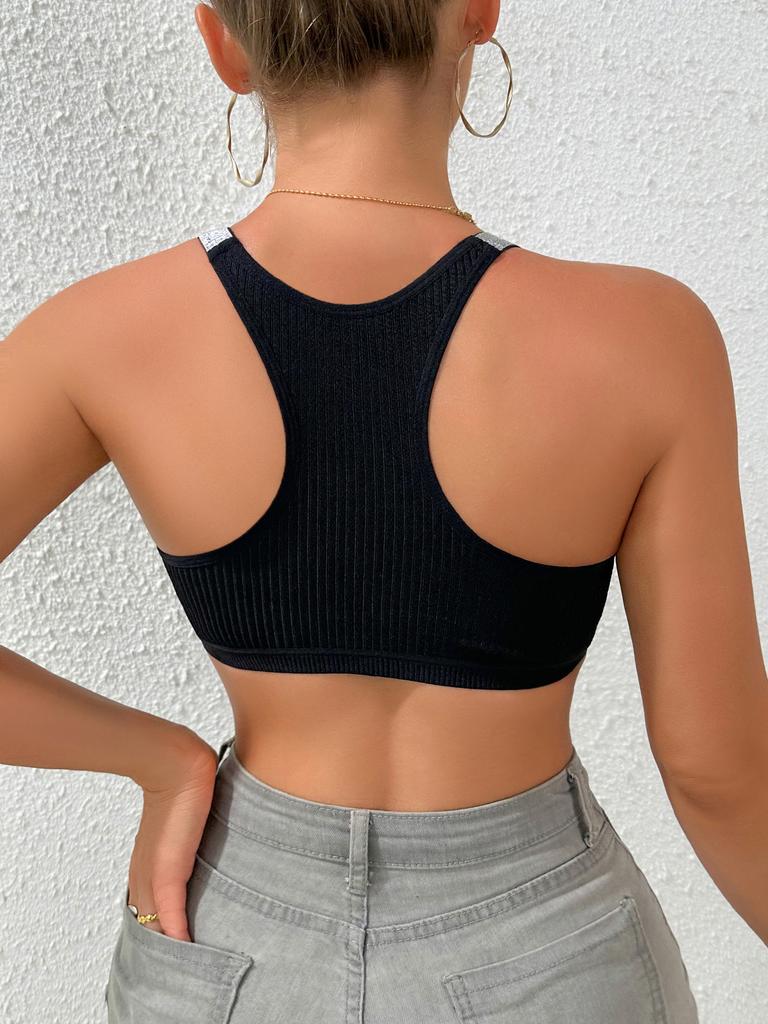 U Neck Silver Ribbon Tank Top Dzianinowy Halter Crop Top Kobiety Lato Camis Klatka piersiowa Camisole Moda Casual Tuba Damska Bezrękawnik Cropped Kamizelka
