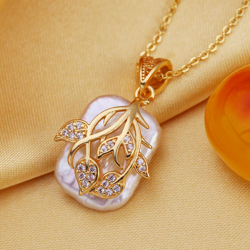 SENIKO Natürliche Süßwasser Große Barocke Perle Halsketten Für Frauen Mode Blume Zirkonia Anhänger Mit Kette Geburtstag Geschenk