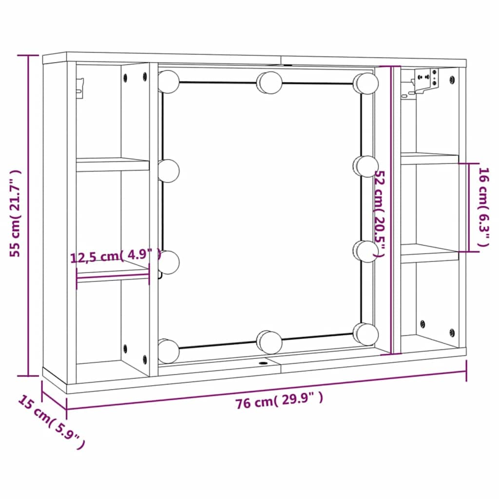 LED Mirror Cabinet in White 76 x 15 x 55 cm