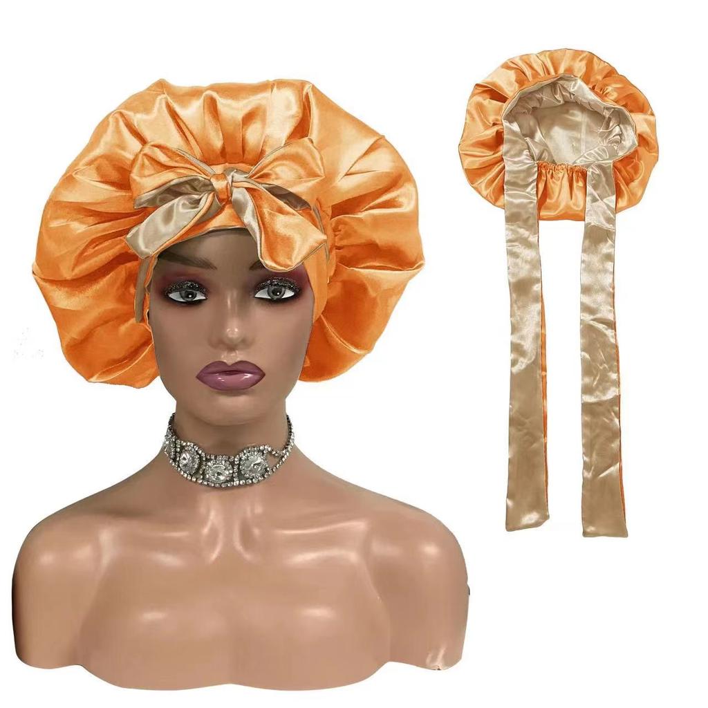 Hair Bonnet Satin Custom logo  Silk  Bonnets Double Layer Bonnet with Long Tie