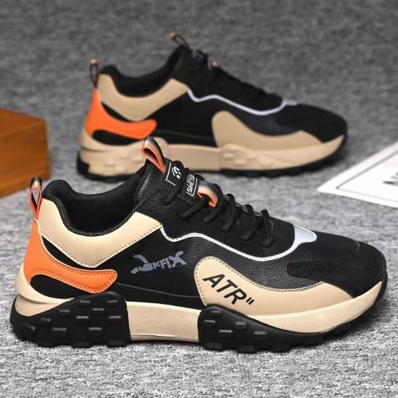 Pattern machine men's shoes trendy versatile men's sports shoes leather surface breathable soft sole running shoes casual student men's shoes