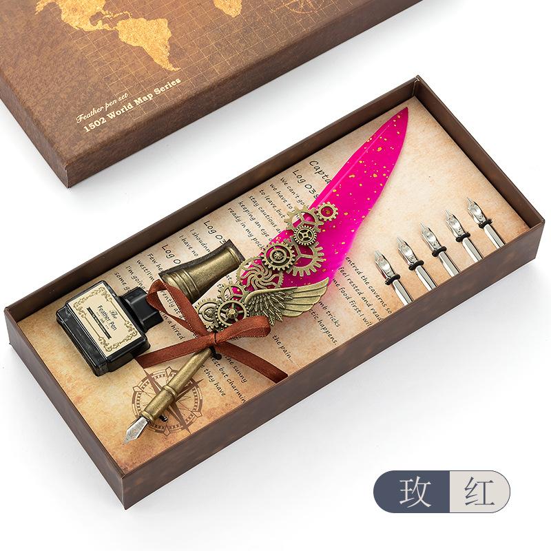 Retro Dip Pen British Student Dip Metal Fountain Pen Birthday Gift Set Machinery Feather Pen