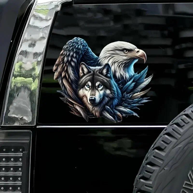 Autoaufkleber Majestätischer Adler und Wolf Vinyl-Aufkleber Wasserdicht Heckscheibe Motorrad Wohnmobil Stoßstange LKW Laptop Dekoration JM98