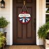 Spring Flower Wreath Welcome Sign, Independence Day Patriotic Hanging Plaque, Round Wooden Door Hanger Decoration for Indoor Outdoor