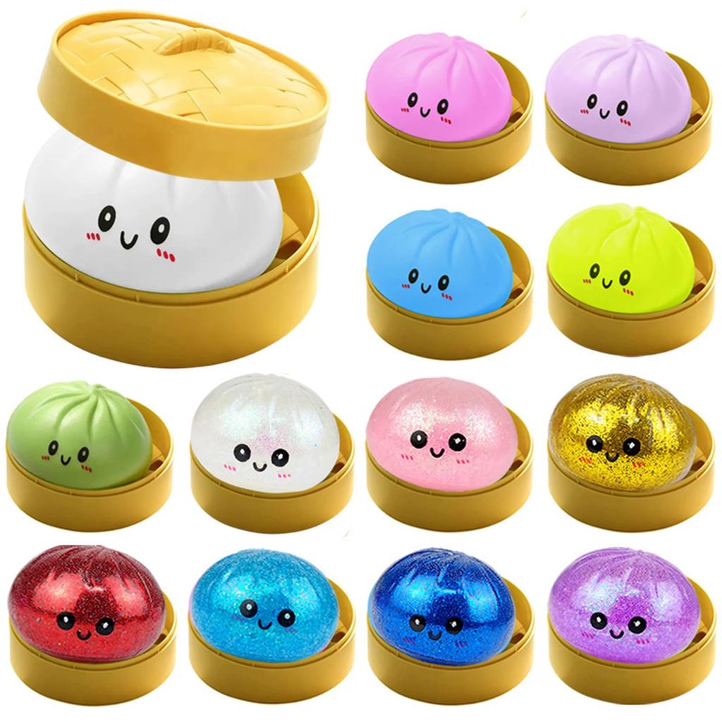 Squishy Steamed Bun Stress Relief Toy Slow Rebound Soft Squeeze Toy Realistic Food Simulation Sensory Fidget Toy for Adults Kids