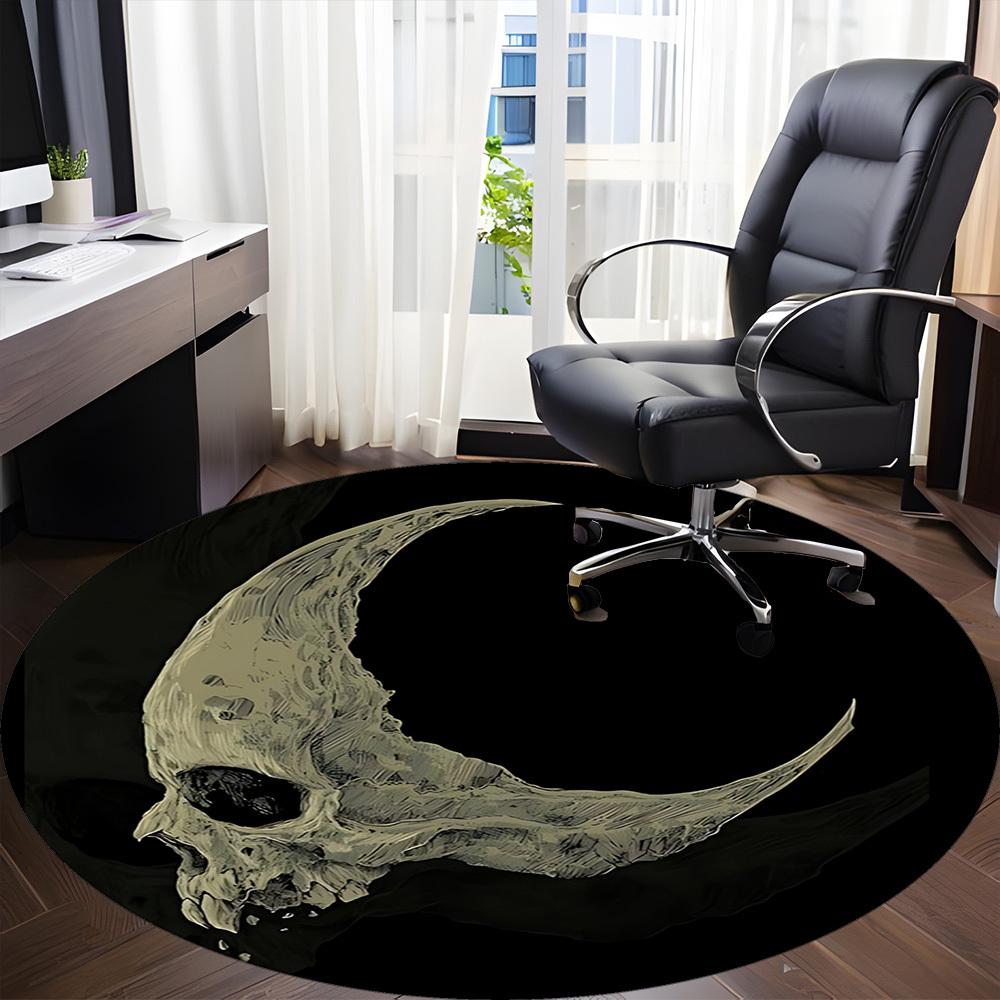 1pc Moon Skull Office Round Area Rug, Under Office Chairs Bedroom Living Room Home Decor, Room Deco, Available in Various Sizes