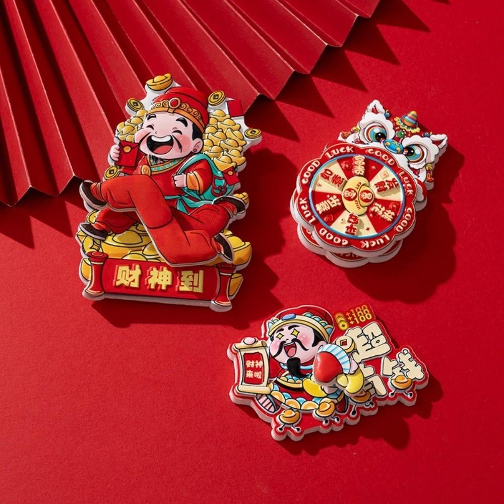 Cartoon God of Wealth Magnetic Sticker Chinese Style Thickened New Year Refrigerator Magnets Traditional Blessing