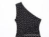 French Sweet Petite Polka Dot One-Shoulder Pleated Dress for Spring 2026