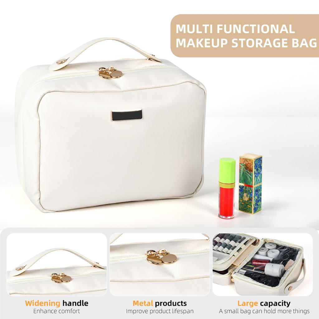 Factory Waterproof Large Capacity Multi-Functional PU Cosmetic Storage Bag Soft Handle Zipper Closure Toiletry Bag