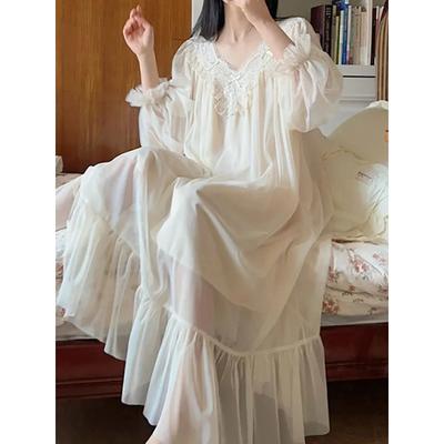 Pigiama in rete con fata francese, camicia da notte da donna in cotone, abito con volant da principessa, camicia da notte estiva romantica