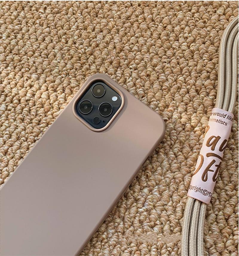 Crossbody Lanyard Solid Color Soft Case For iPhone 13 MiNi 12 11 Pro Max XS XR X 8 7 Plus SE Stylish Ins Strap Liquid Silicone Cover
