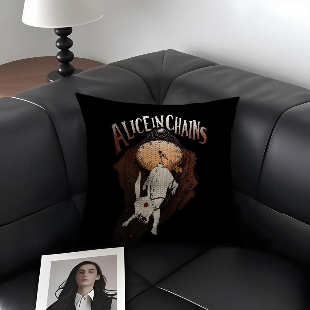 A-Alice In C-Chains Band Cushion Cover Natural Linen Organic Fabric Double-Sided Printing Sofa Home Decor Gift Pillow Case