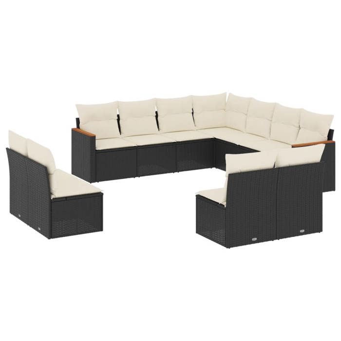 VidaXL Garden Lounge Set with Cushions 11 Pcs, Patio Sofas, Patio Furniture Set, Outdoor Furniture, Black 3226084