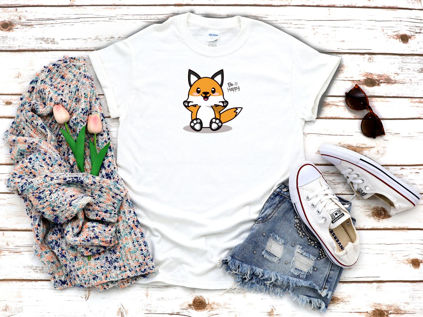 

26 Cute Kawaii Little Fox Cartoon White Women s 3 4 Short Sleeve T-Shirt K528 Unisex T-Shirt L