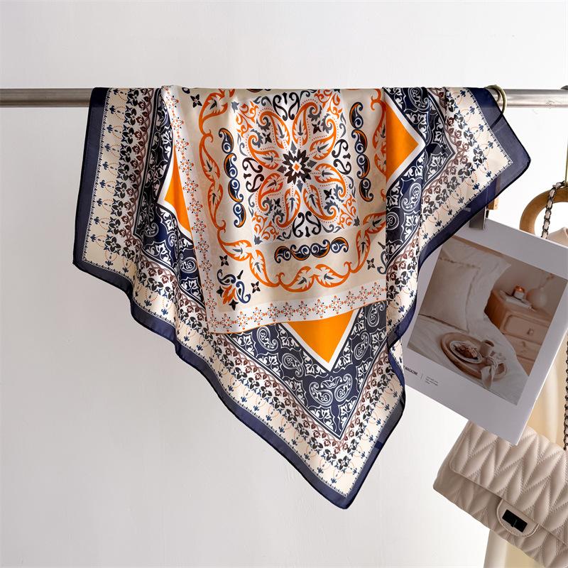 Luxury Brand Printed 70cm Square Scarves Women's Silk Scarf Floral Bandana Small Neckties Hairbands Bags Foulard Shawl