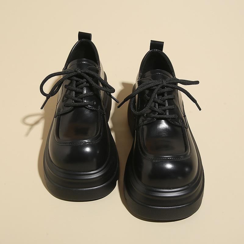 thick-soled national trendy lace-up small leather shoes women's shoes spring and autumn new small height-increasing women's single shoes