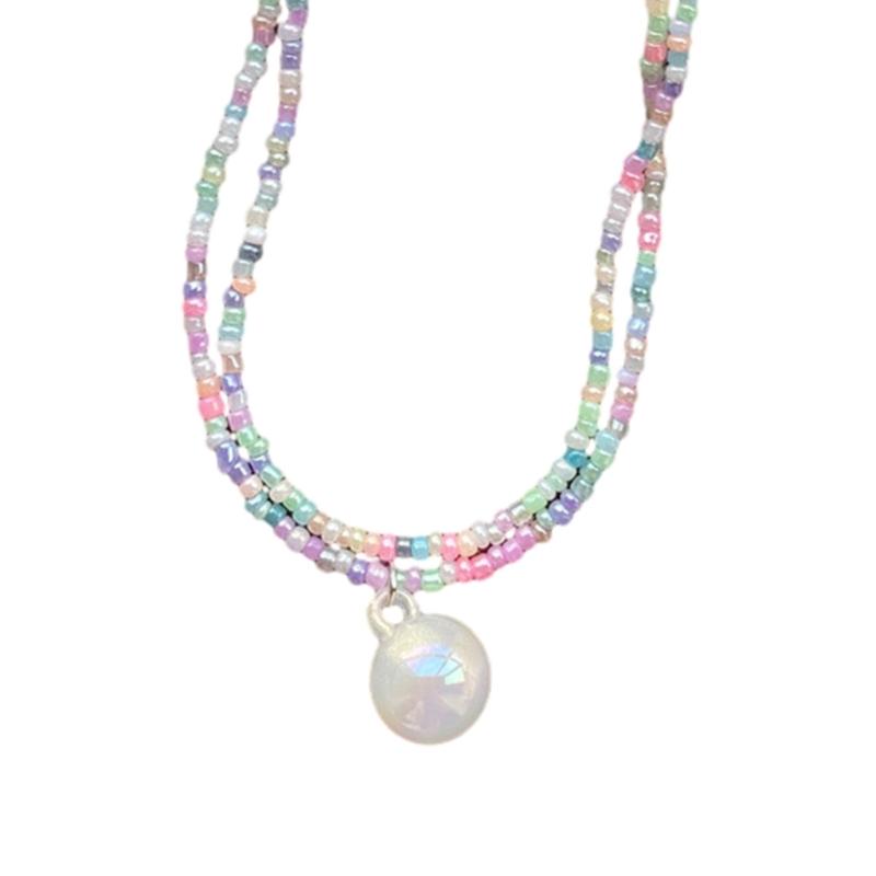 Bear Ball Heart Pendant Necklace Temperament Choker Fashion Jewelry Clavicle Chain Double-Layer Rice Bead Necklace 1