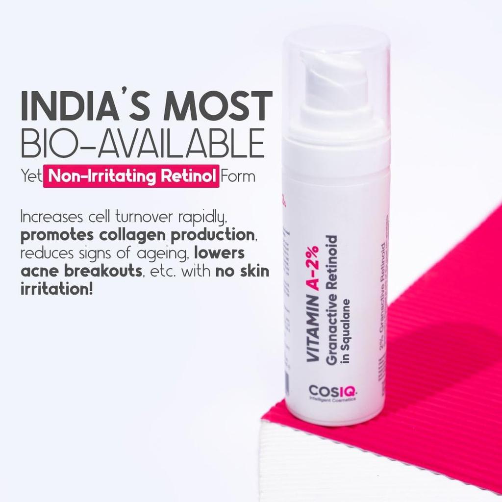 Cos-IQ 2% Vitamin A Granactive Retinoid Face Serum 30ml For Smooth Skin And Youthful Glow Night Serum For Wrinkles And Fine Lines