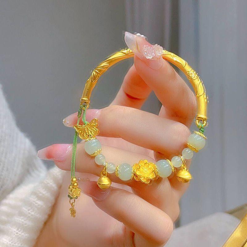 Popular Golden Butterfly Bracelet Female Lotus Blessing Tube Half Bracelet Bell Bracelet Premium Birthday Gift for Girlfriend
