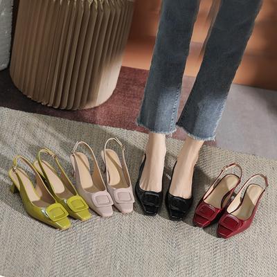 French Fashion Bag Head Sandals Women's Summer 2025 New Square Head Empty Single Shoes One-word Buckle with High Heels Stiletto