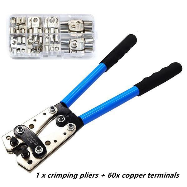 Heavy Duty Wire Crimp Tool Kit, batteriterminaler, 8-1/0 kobber awg koblingssett, 60 stykker