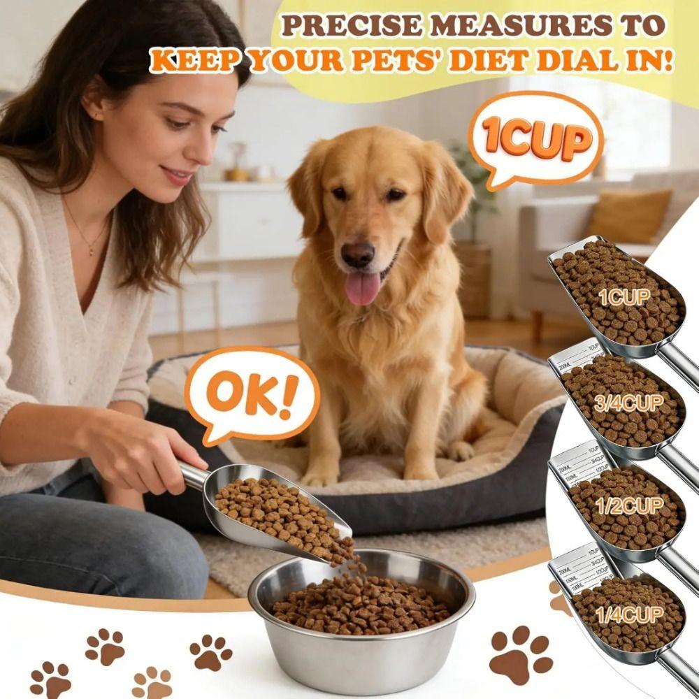 Ergonomic Handle Pet Food Scoop Stainless Steel Ice Scoop Food Measuring Cup  Household