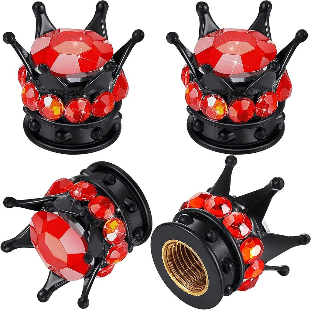 4 ks Čepičky ventilků pneumatik Korunka Bling Křišťálové kamínky Univerzální Chromovaná Korunka Krytky ventilků pneumatik pro vozidla Autodoplňky