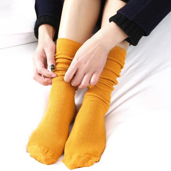1 Pair Women Socks Solid Color Sweat-absorbent Autumn Winter Japanese Style Good Elasticity Leg Warmers for Daily Wear